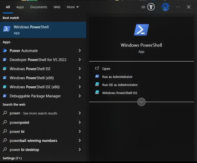 Reopen the PowerShell but from the start menu.