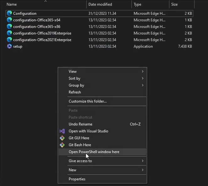 Open PowerShell from folder